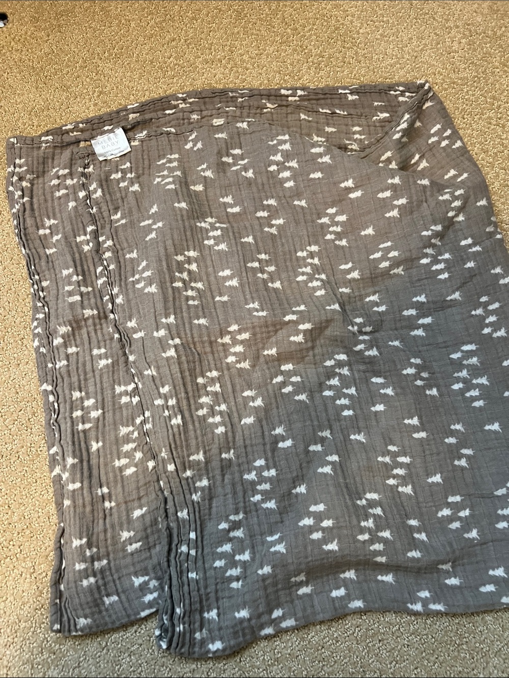 Mebie Baby Gray Cotton Swaddle with White tree Pattern